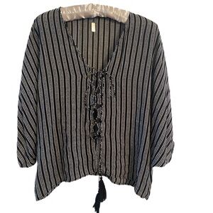 Indah Black and White Lace-Up Blouse
